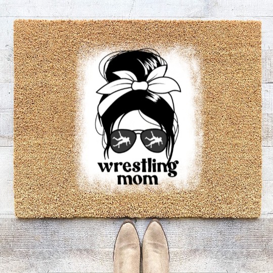Wrestling Mom Messy Bun Proud Wrestling Mom Coir Doormats