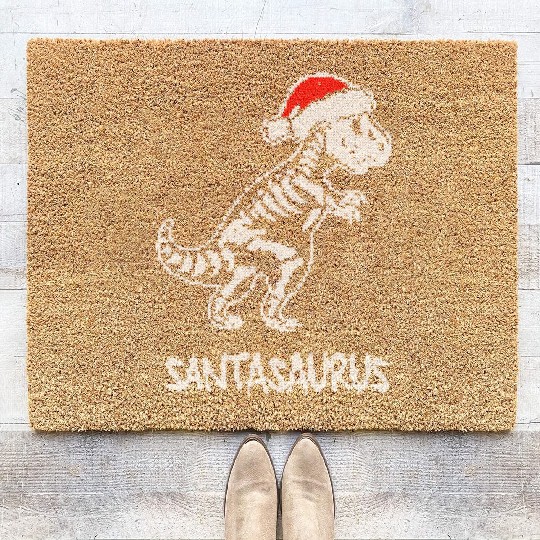 Santasaurus Funny T-Rex Dinosaur Christmas Meme Coir Doormats