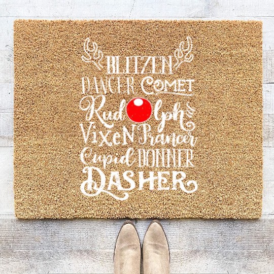 Santa's Reindeer Rudolph List Christmas Themed Mem Coir Doormats
