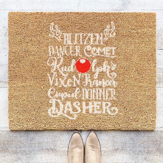 Santa's Reindeer Rudolph List Vintage Christmas Me Coir Doormats
