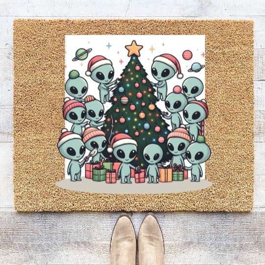 Aliens Christmas tree Coir Doormats