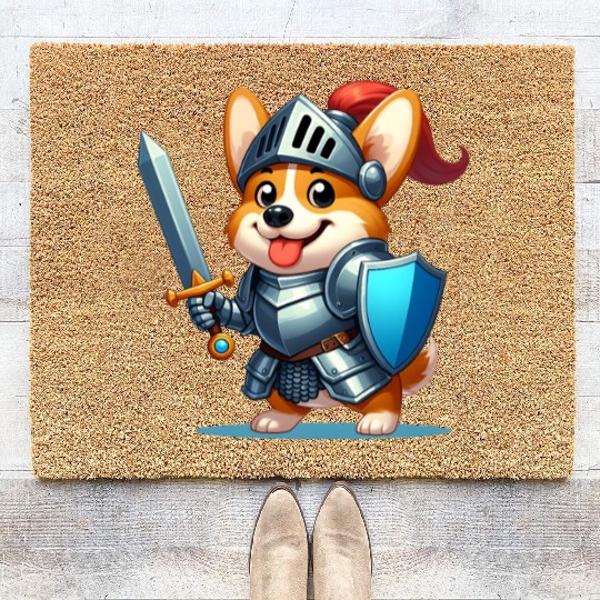 Corgi in knight armor Coir Doormats