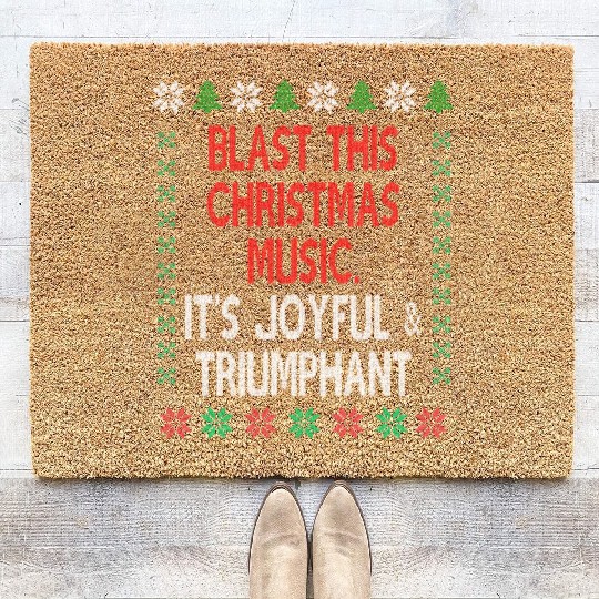 Joyful and triumphant ugly Christmas sweater theme Coir Doormats