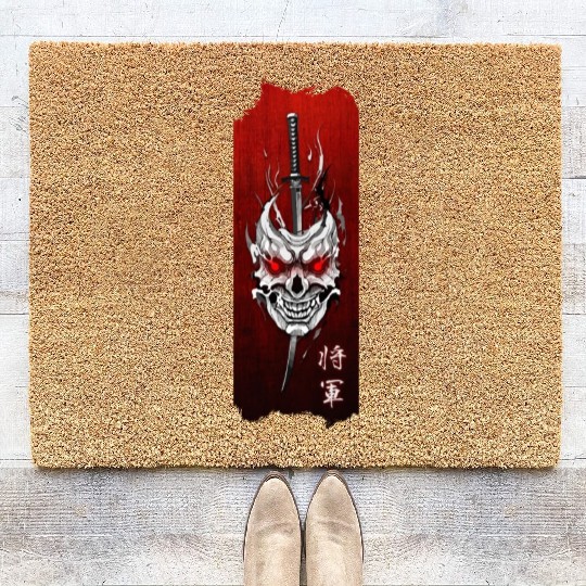 Shogun's Embrace: Mask, Katana, and Honor Coir Doormats