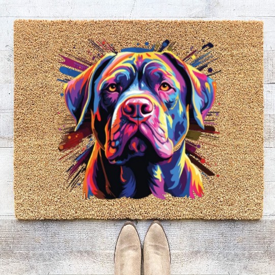 Watercolor Colorful Cane Corso Coir Doormats