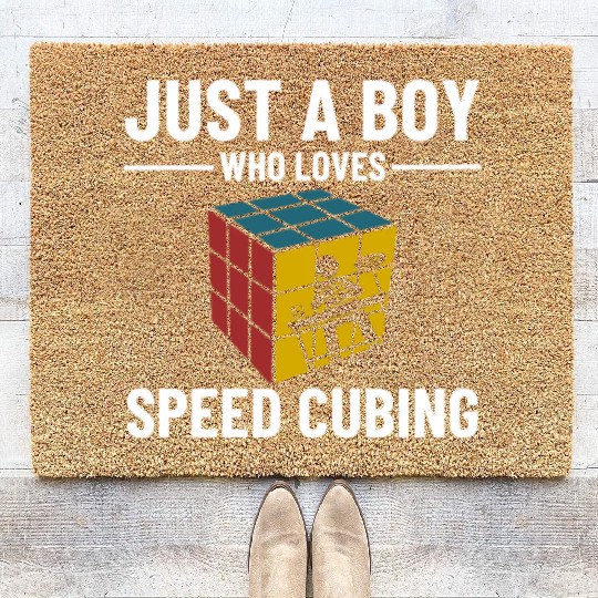 Just A Boy Who Loves Math & Speed Cubing Coir Doormats