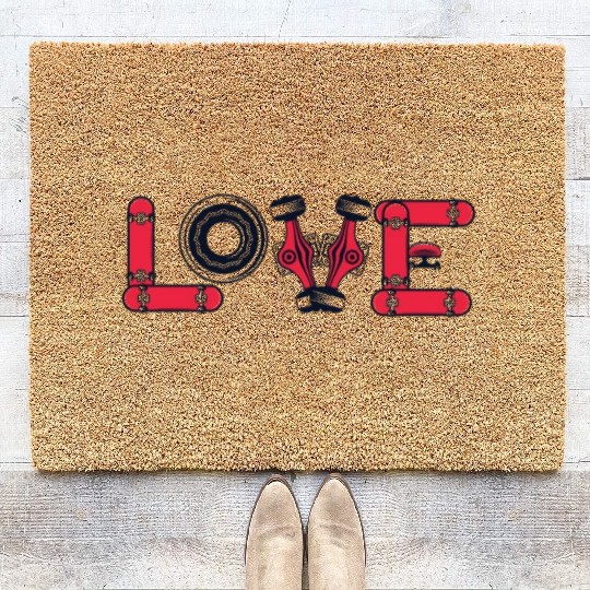 Love Skatergirl Skaterboy Skateboardkid Skateboard Coir Doormats