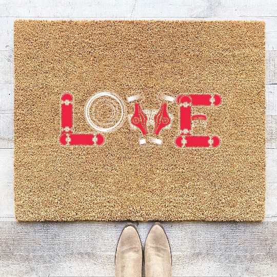 Love Skatergirl Skaterboy Skateboardkid Skateboard Coir Doormats
