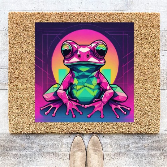 Geometric Synthwave Frog Coir Doormats