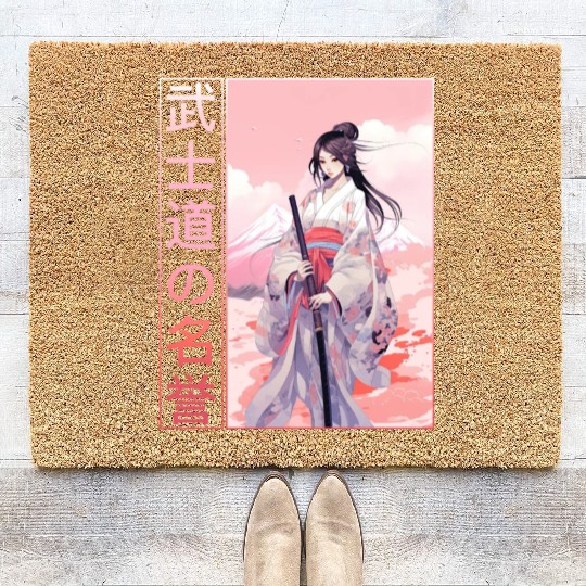 Bushido Code Anime Samurai Girl Japanese Warrior K Coir Doormats