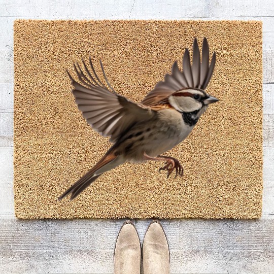 A close-up photo of a cute sparrow bird, Coir Doormats