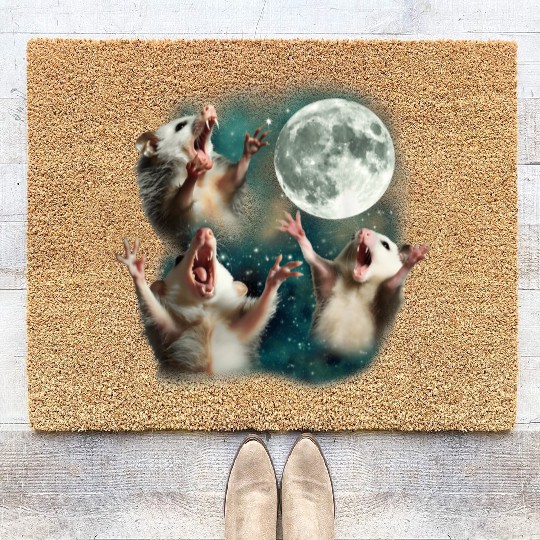 Three Possum Moon 3 Opossum Funny Weird Cursed Mem Coir Doormats
