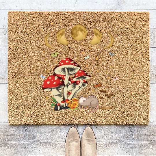 Possum Opossum Lover Owner Goblincore Mushroom Coir Doormats