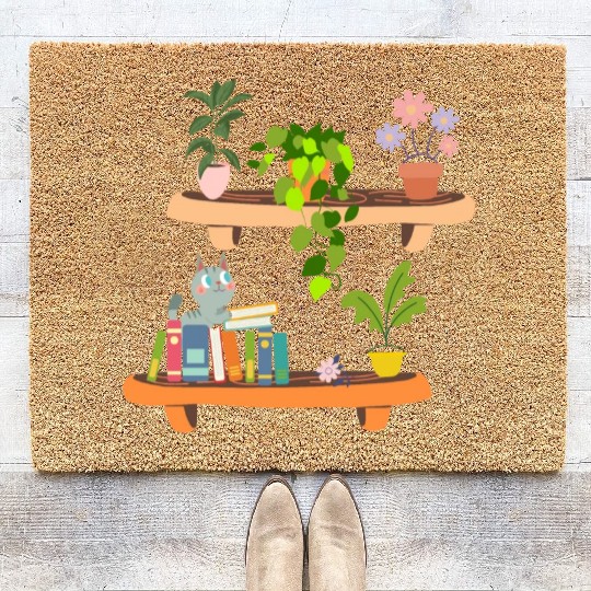 Plants Cats And Books Bookish Cat Aesthetic- Funny Coir Doormats