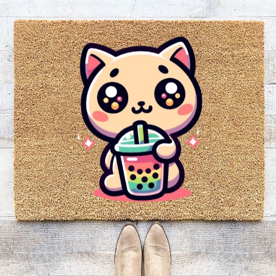 Cat Bubble Tea Boba Kawaii Coir Doormats