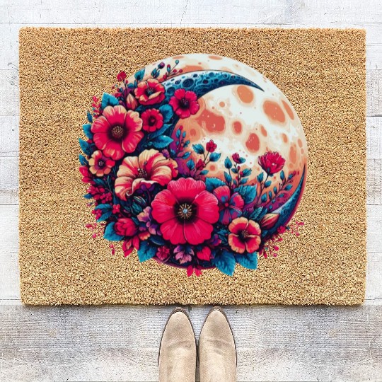 Floral Moon - Crescent Moon Wildflower Botanical Coir Doormats