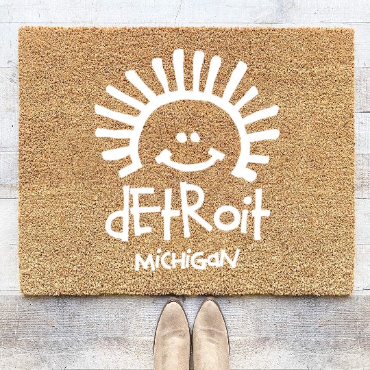 Detroit Michigan Sun Smiley Face Souvenirs Gifts Coir Doormats