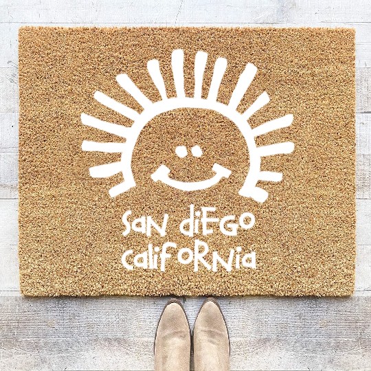San Diego California Sun Smiley Face Souvenirs Coir Doormats