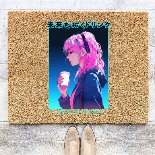 Vaporwave Cyber Anime Girl Japanese Aesthetic Punk Coir Doormats
