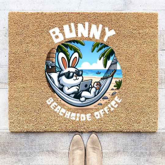 Bunny Beachside Office: Work and Waves Coir Doormats