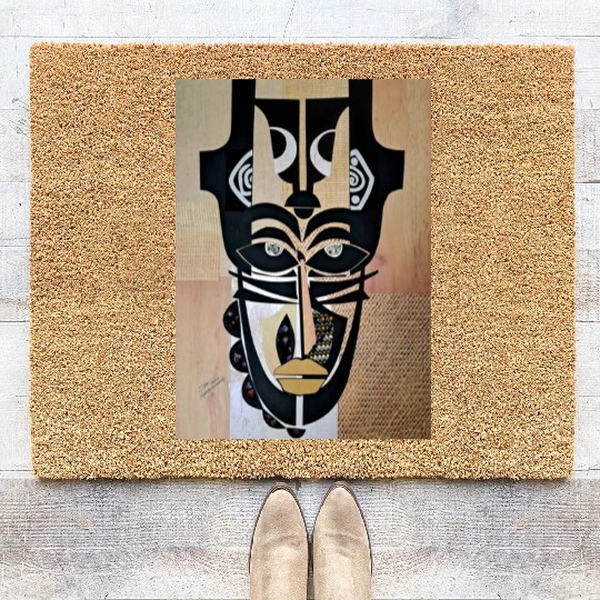 African Mask, Ethnic artwork, Tribal artistry Coir Doormats