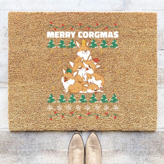 Corgi Christmas Tree Pileup Coir Doormats
