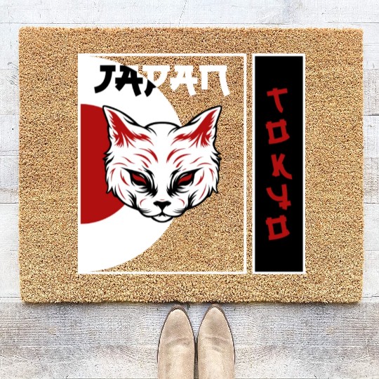 kawaii cat anime japanese retro Coir Doormats