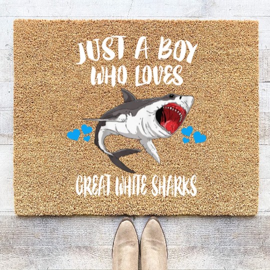 Just A Boy Who Loves Great White Sharks Coir Doormats