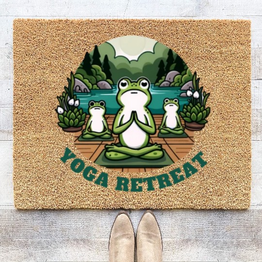 Yoga Retreat: Serene Frog Meditation Coir Doormats