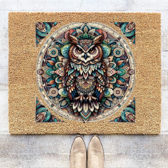 Mystic Mandala of the Sage Owl Coir Doormats