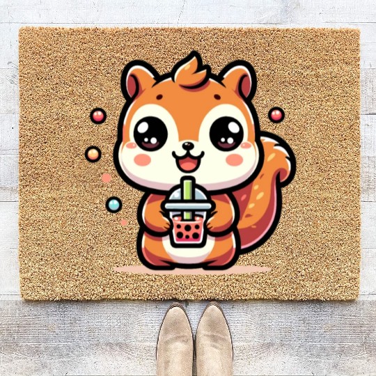 Kawaii Squirrel Bubble Tea Cute Animal Squirrel Coir Doormats