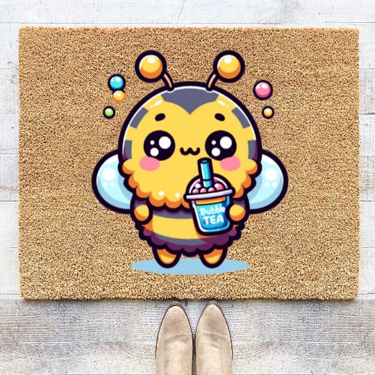 Adorable Kawaii Bee Cute Animal Boba Tea Bubble Coir Doormats