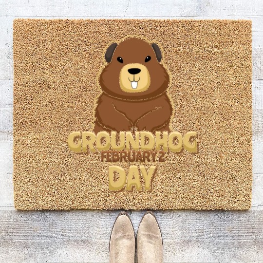 Groundhog Day Day February 2 Cute Kawaii Coir Doormats