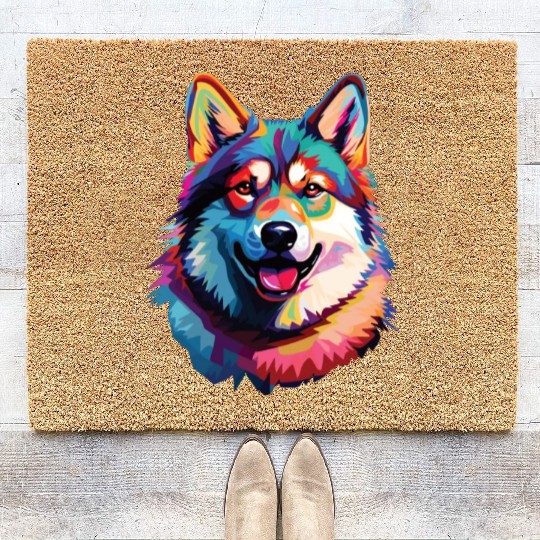 Watercolor Colorful Akita Coir Doormats