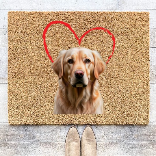 Golden Retriever Embraced by Love Knows No Bounds Coir Doormats