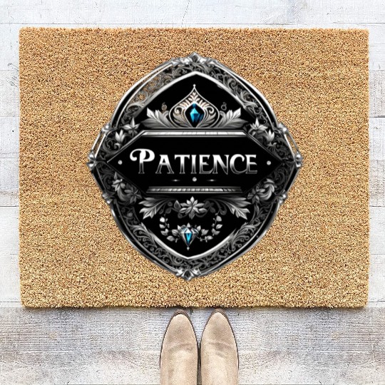 SILVER BLACK PATIENCE TEXT AI GENERATED Coir Doormats