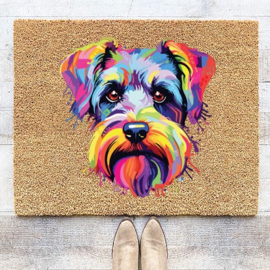Watercolor Colorful Miniature Schnauzer Coir Doormats