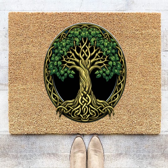 St Patricks Day Celtic Knot Tree Irish Gaelic Coir Doormats