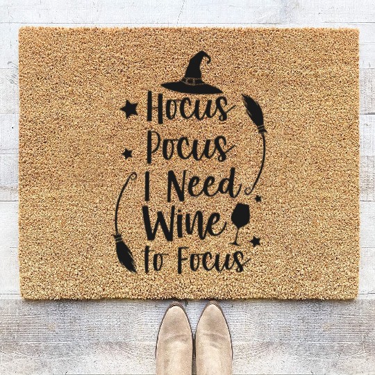 hocus pocus i need wine to focus Coir Doormats