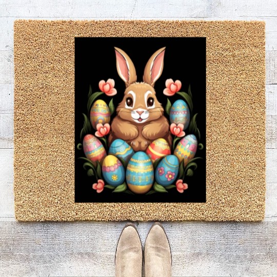 Easter Bunny Rabbit Colorful Eggs Easter Egg Hunt Coir Doormats