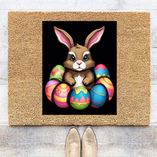 Easter Bunny Rabbit Colorful Eggs Easter Egg Hunt Coir Doormats