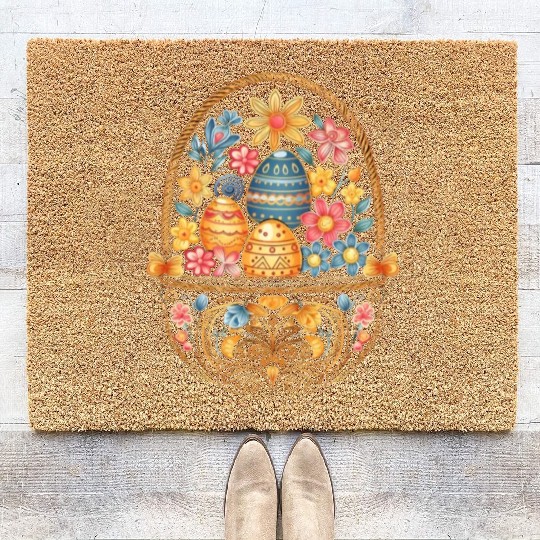 Easter Day Easter Egg Basket Mandala Art Egg Hunt Coir Doormats