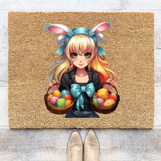 Easter Day Anime Girl Bunny Ear Easter Egg Hunt Coir Doormats