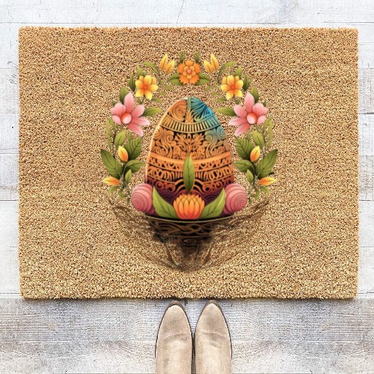Easter Day Easter Egg Basket Mandala Art Egg Hunt Coir Doormats