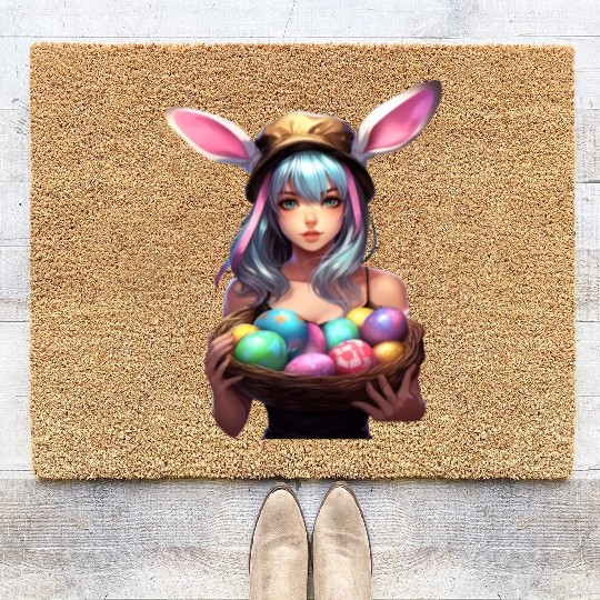Easter Day Anime Girl Bunny Ear Easter Egg Hunt Coir Doormats