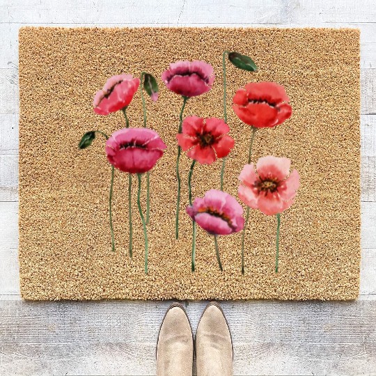 Poppies, spring bloomers, summer, flower, vintage. Coir Doormats