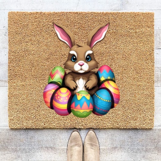 Easter Bunny Rabbit Colorful Eggs Easter Egg Hunt Coir Doormats