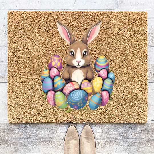 Easter Bunny Rabbit Colorful Eggs Easter Egg Hunt Coir Doormats