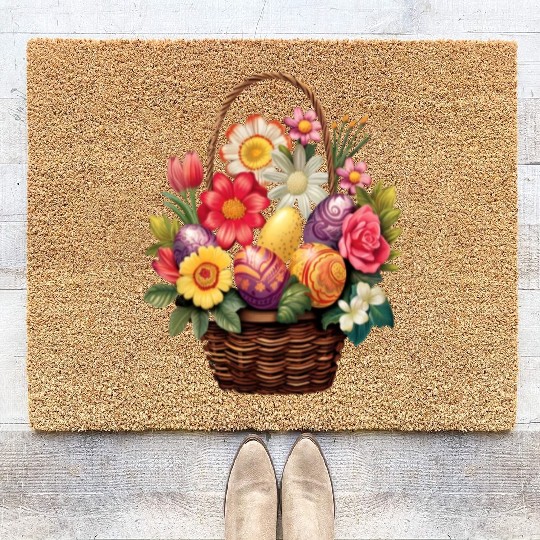 Easter Day Easter Egg Basket Spring Flowers Coir Doormats
