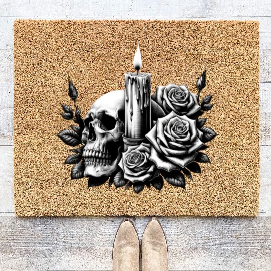Gothic Skull and Roses Graphic Art Coir Doormats